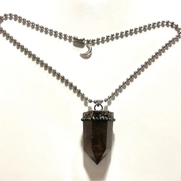 Big black Smokey crystal quartz stone boho charm moon necklace - Picture 14 of 15